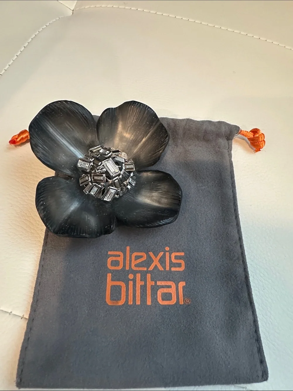 Alexis Bittar Black Floral Jeweled Brooch!